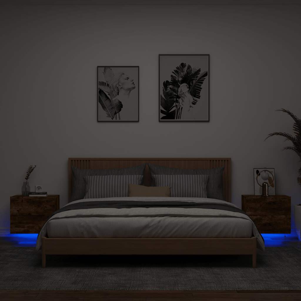 vidaXL Wall-mounted Bedside Cabinet with LED Lights