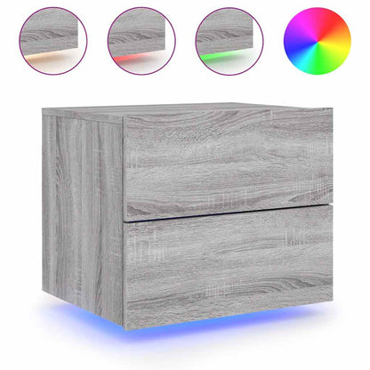 vidaXL Wall-mounted Bedside Cabinet with LED Lights Grey Sonoma 2
