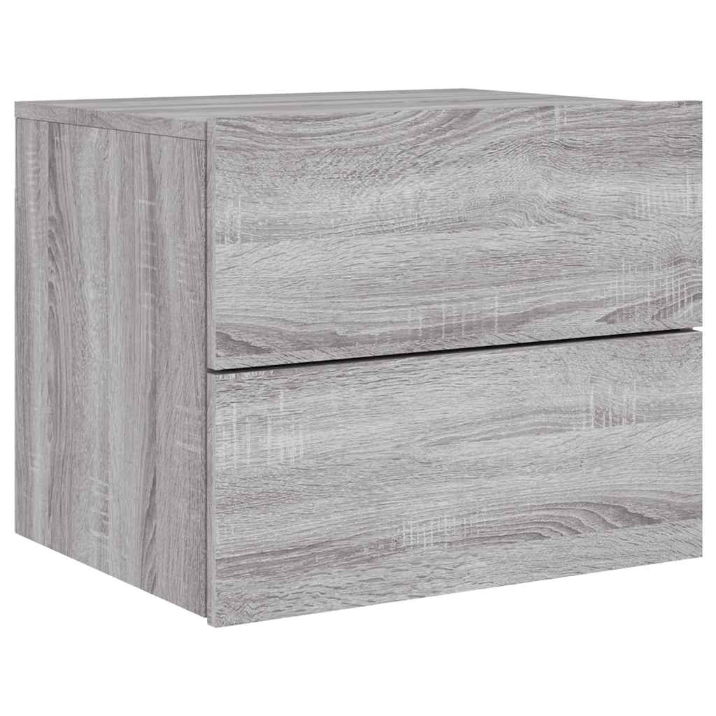 vidaXL Wall-mounted Bedside Cabinet with LED Lights Grey Sonoma 3