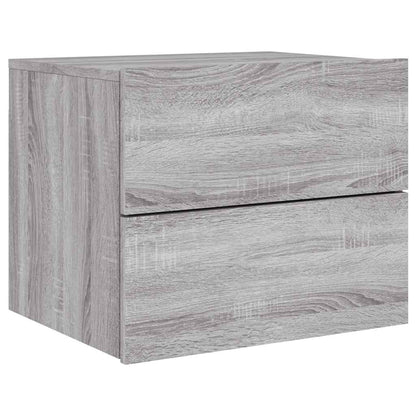 vidaXL Wall-mounted Bedside Cabinet with LED Lights Grey Sonoma 3
