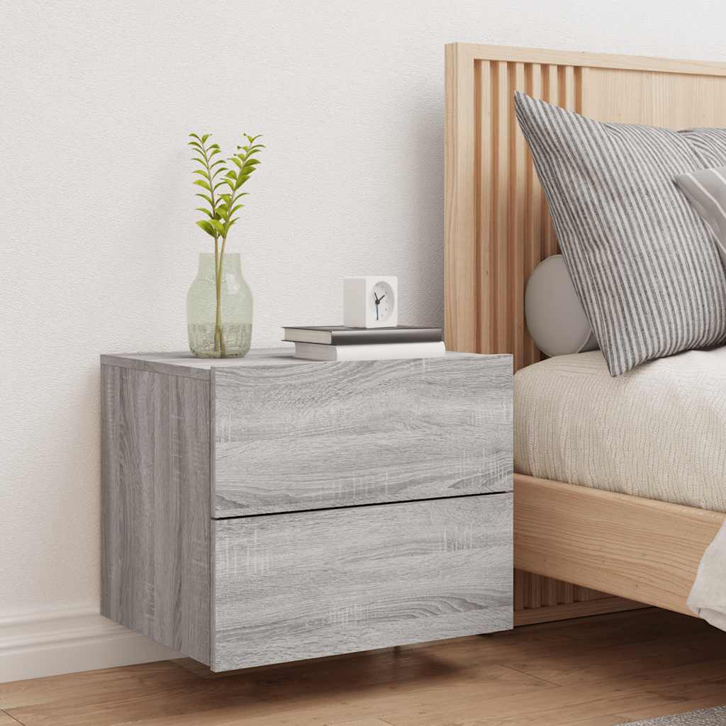 vidaXL Wall-mounted Bedside Cabinet with LED Lights Grey Sonoma 4