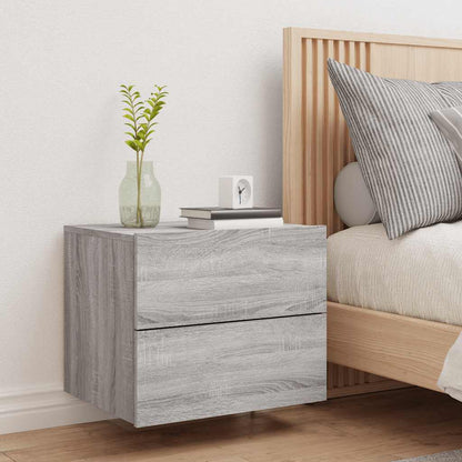 vidaXL Wall-mounted Bedside Cabinet with LED Lights Grey Sonoma 4