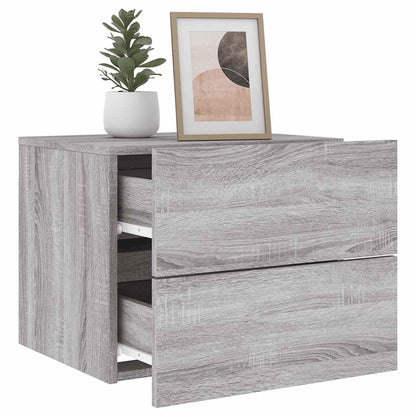 vidaXL Wall-mounted Bedside Cabinet with LED Lights Grey Sonoma 5