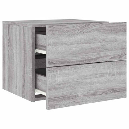 vidaXL Wall-mounted Bedside Cabinet with LED Lights Grey Sonoma 6