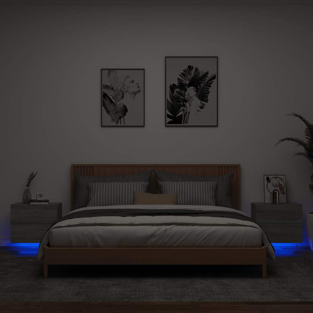 vidaXL Wall-mounted Bedside Cabinet with LED Lights