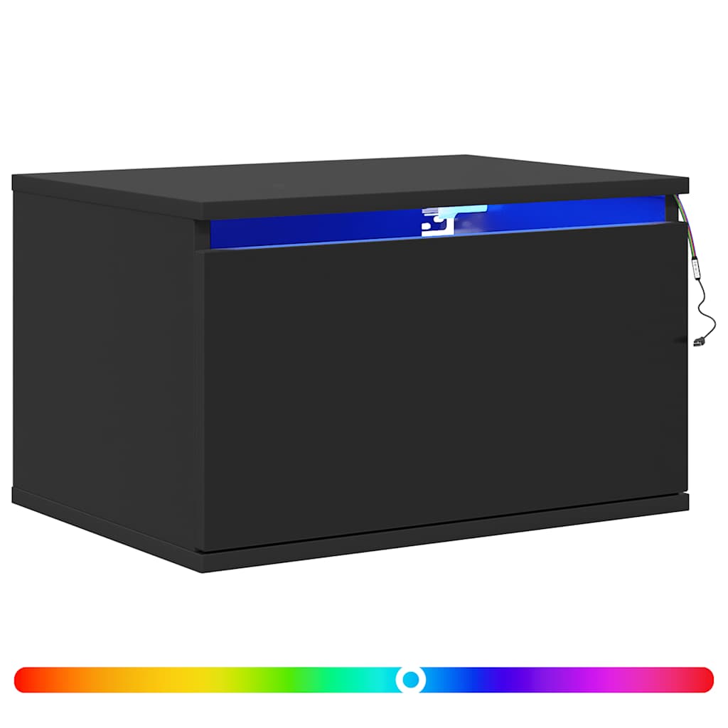 vidaXL Wall-mounted Bedside Cabinets with LED Lights 2 pcs Black 2