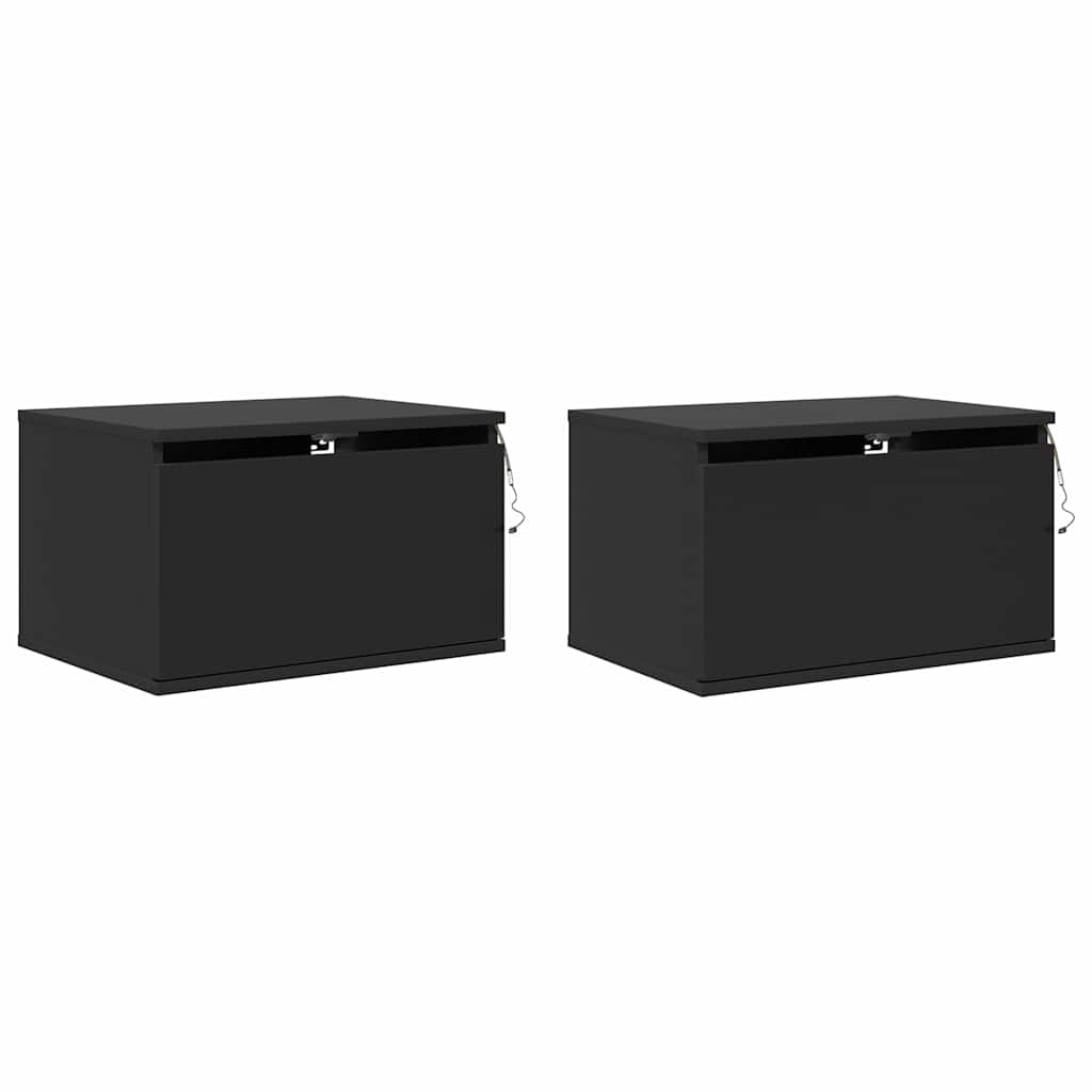 vidaXL Wall-mounted Bedside Cabinets with LED Lights 2 pcs Black 3