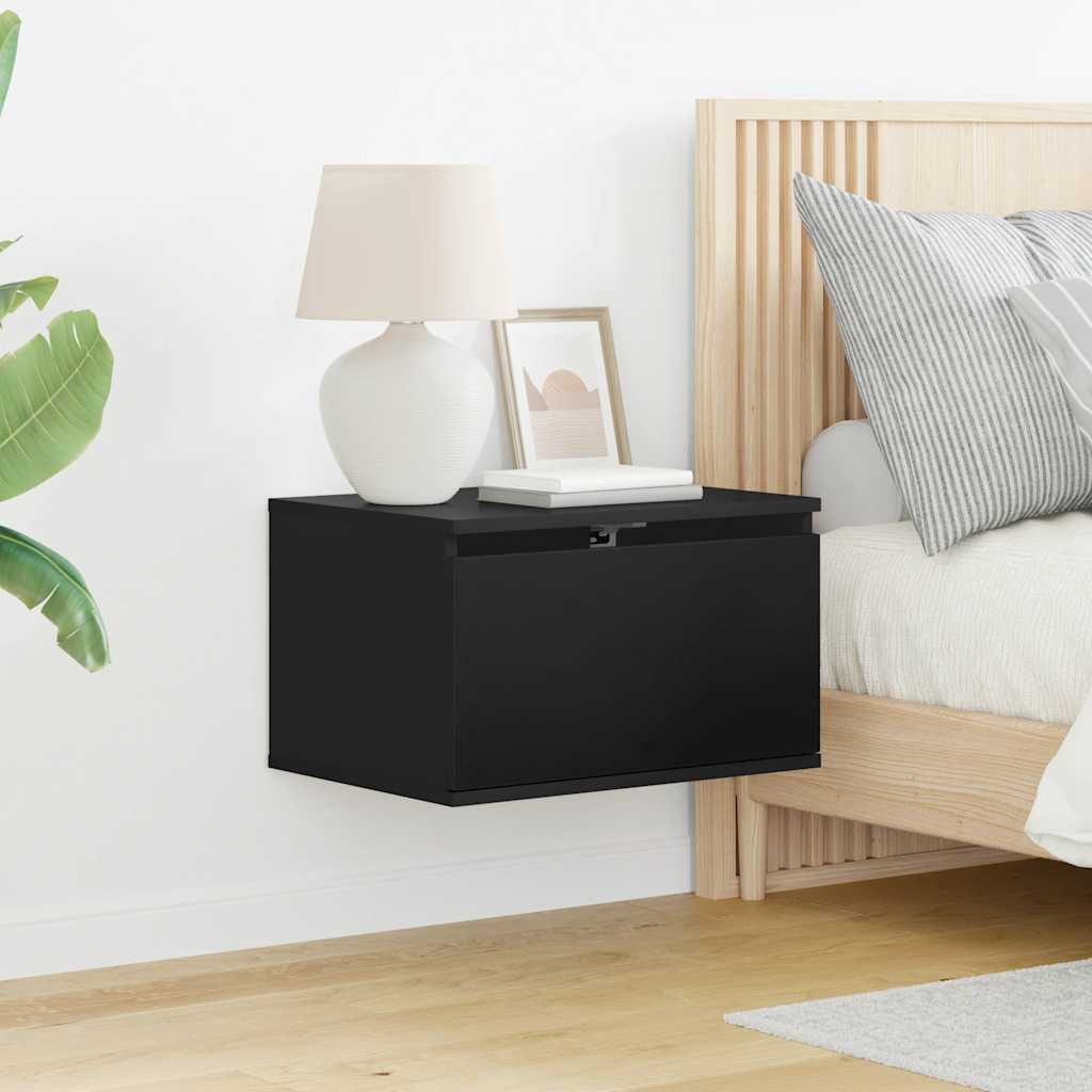 vidaXL Wall-mounted Bedside Cabinets with LED Lights 2 pcs Black 4