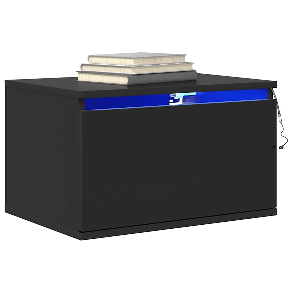 vidaXL Wall-mounted Bedside Cabinets with LED Lights 2 pcs Black 6