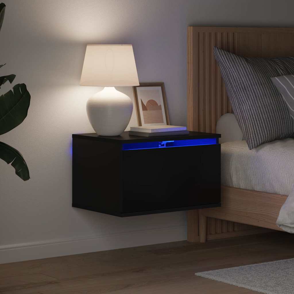 vidaXL Wall-mounted Bedside Cabinets with LED Lights 2 pcs Black 1