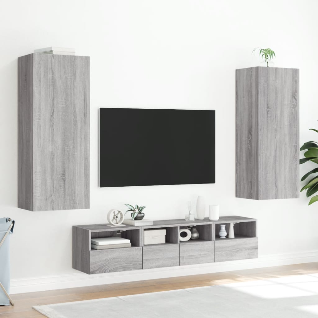 vidaXL TV Wall Cabinet Grey Sonoma 40.5x30x102 cm Engineered Wood 4