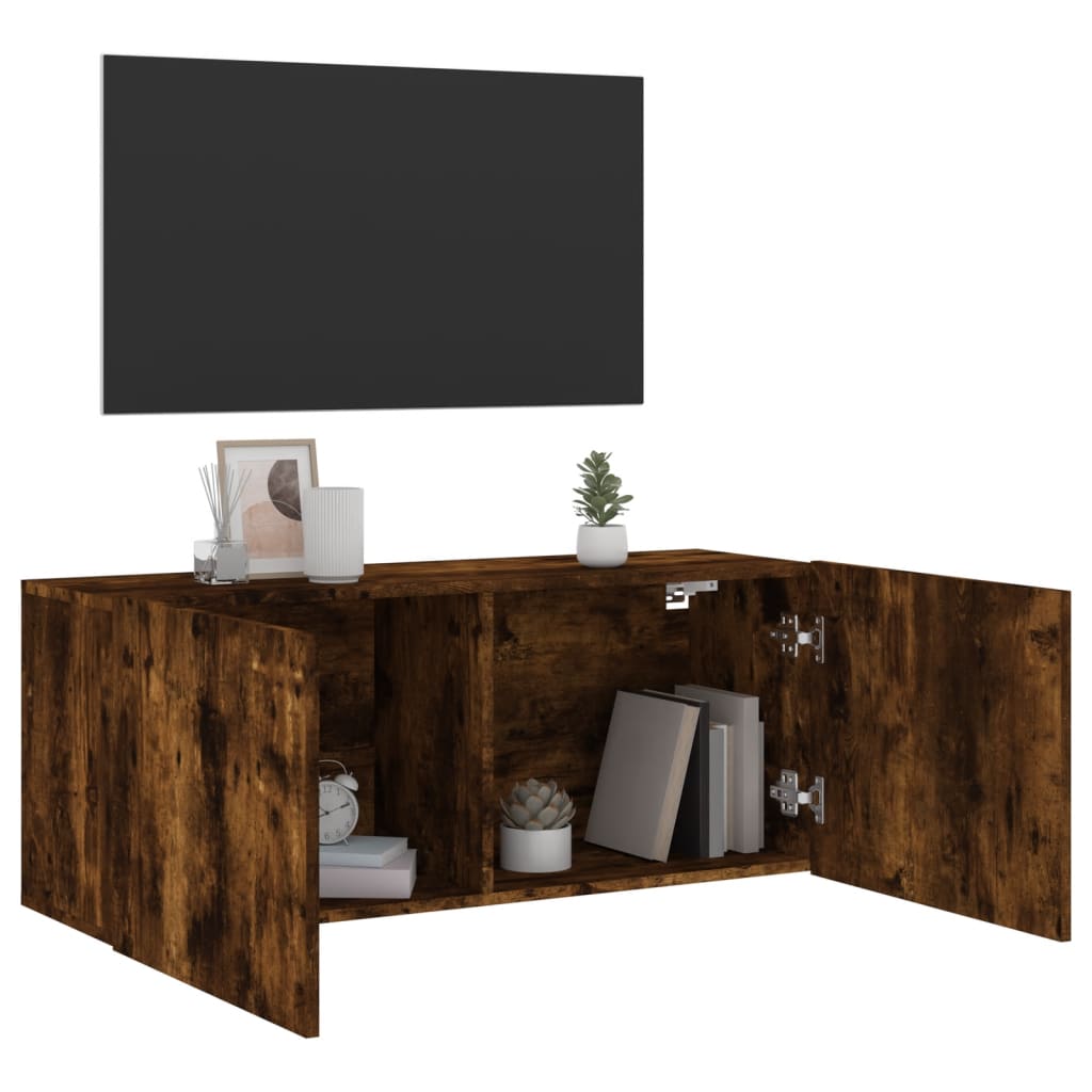 vidaXL TV Cabinet Wall-mounted Smoked Oak 100x30x41 cm 4
