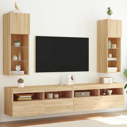 TV Cabinet Set with LED Lights 30.5x30x90 cm 2 pcs Sonoma oak