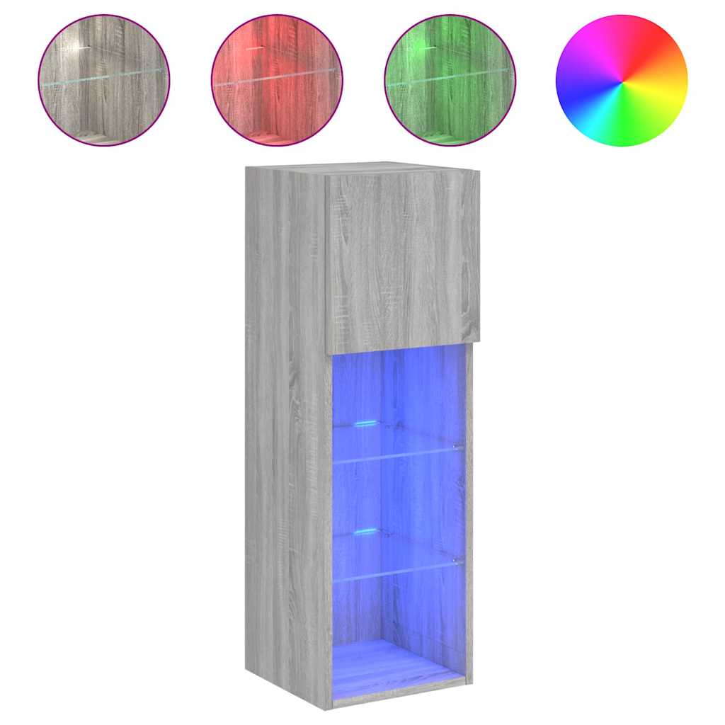 vidaXL TV Cabinet with LED Lights Grey Sonoma 30.5x30x90 cm 2