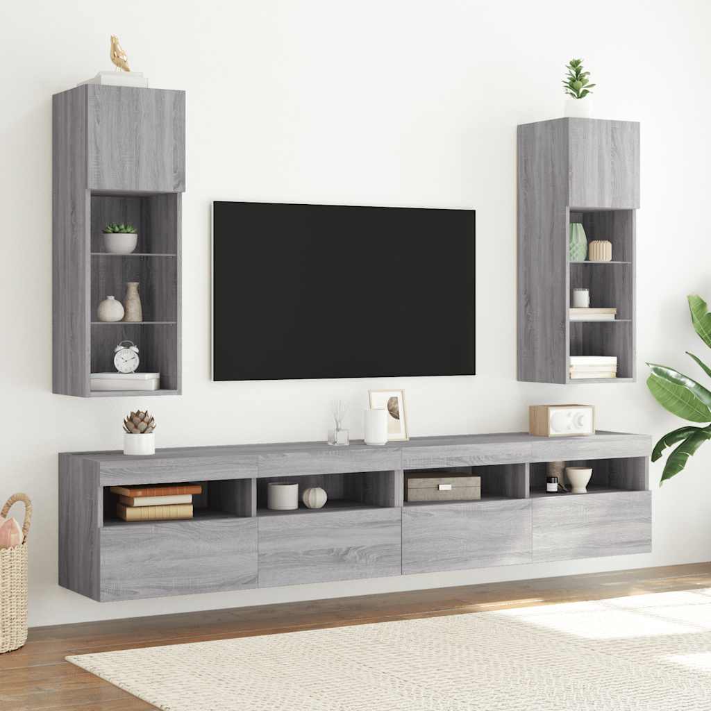 vidaXL TV Cabinet with LED Lights Grey Sonoma 30.5x30x90 cm 3