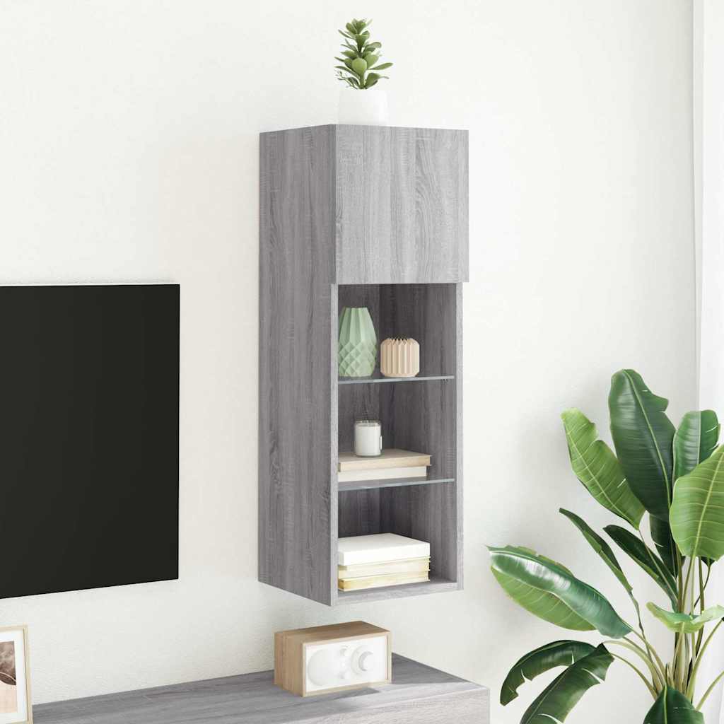 vidaXL TV Cabinet with LED Lights Grey Sonoma 30.5x30x90 cm 4