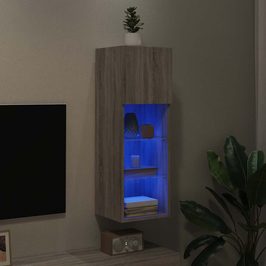 vidaXL TV Cabinet with LED Lights Grey Sonoma 30.5x30x90 cm 5