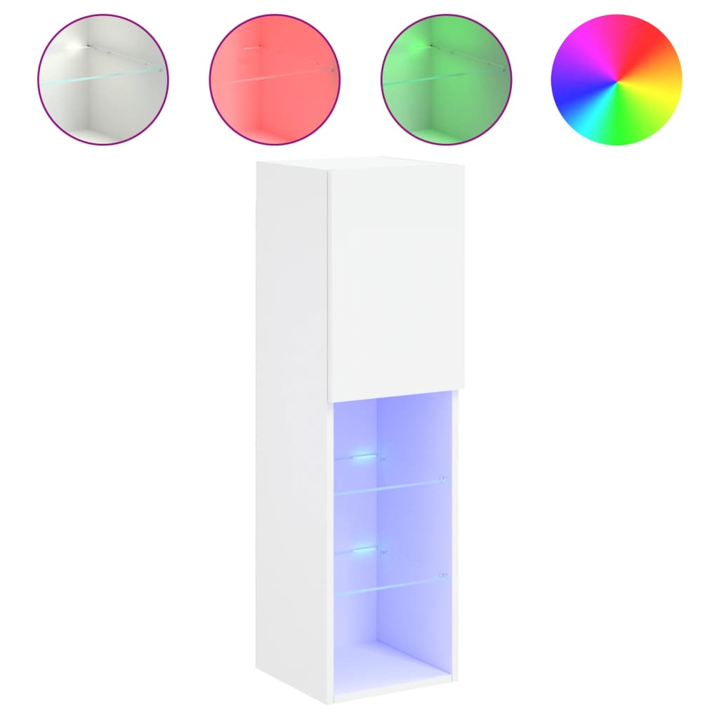 vidaXL TV Cabinet with LED Lights White 30,5x30x102 cm 2
