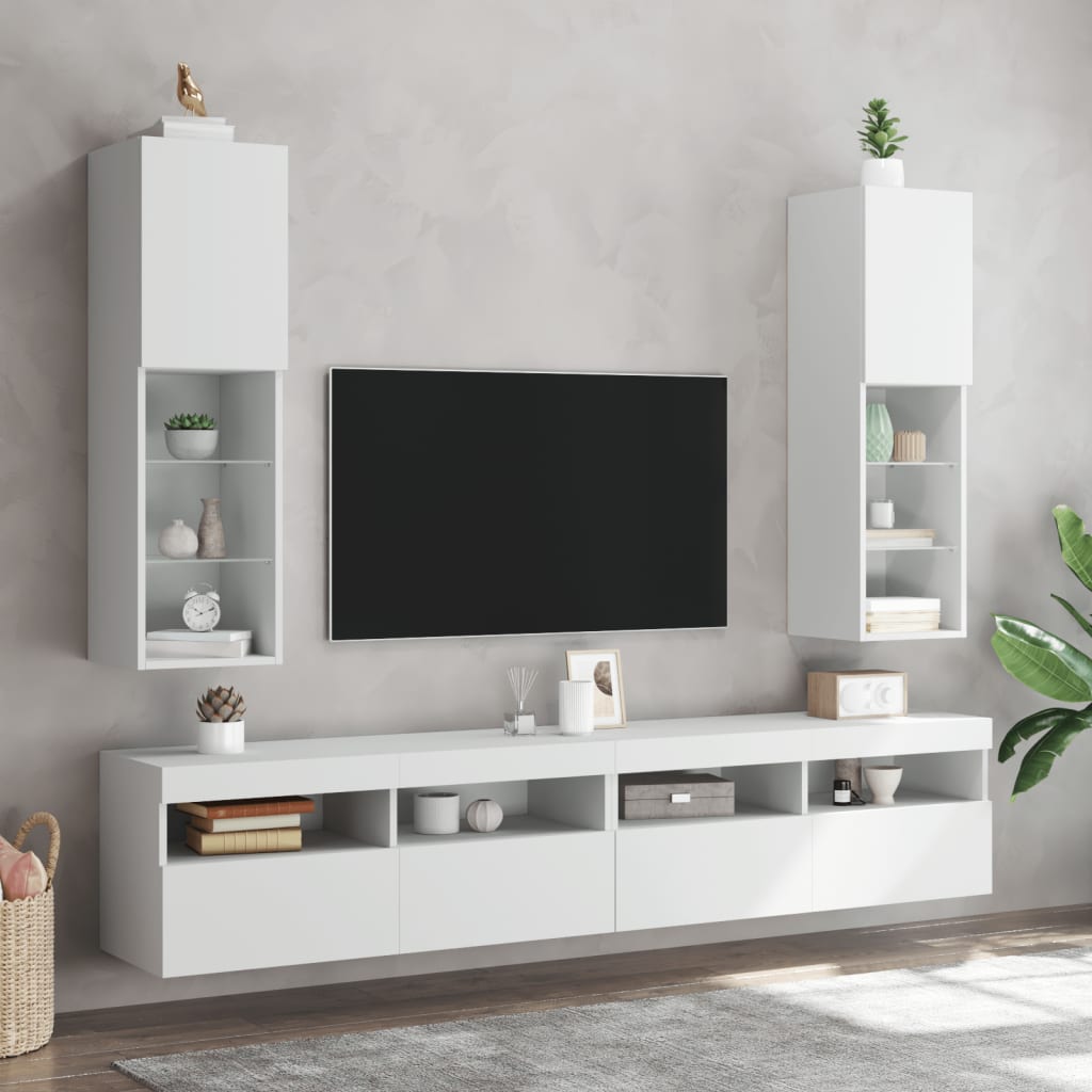vidaXL TV Cabinet with LED Lights White 30,5x30x102 cm 3