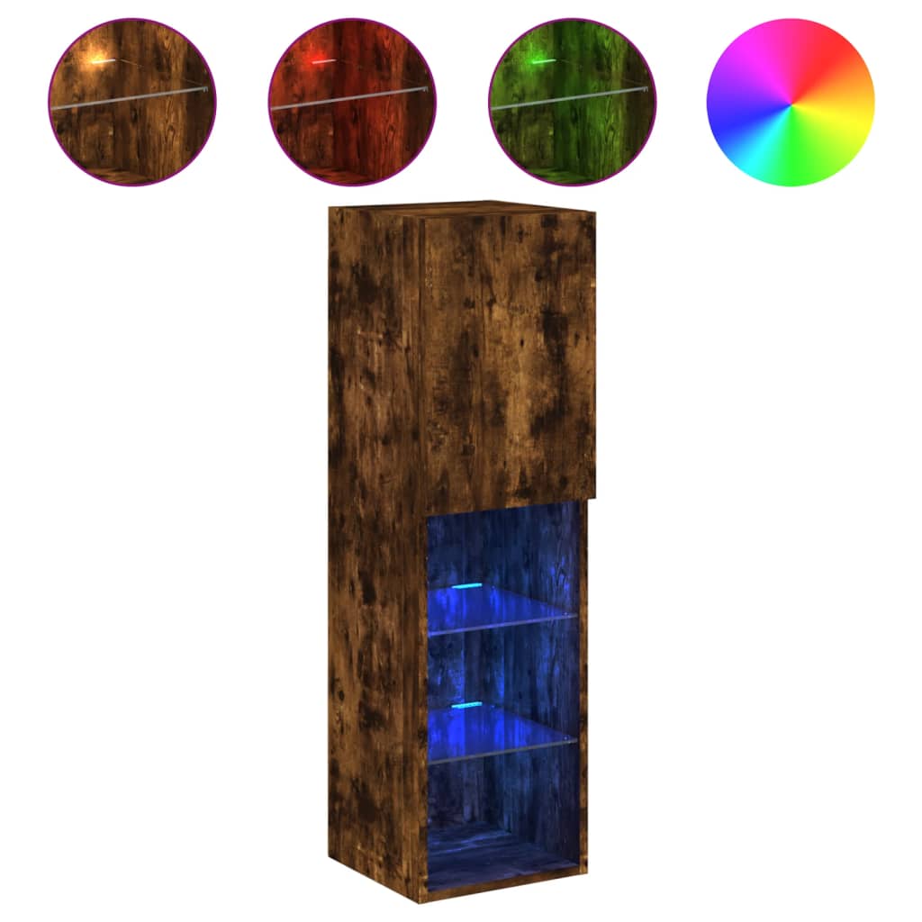 vidaXL TV Cabinet with LED Lights Smoked Oak 30.5x30x102 cm 2