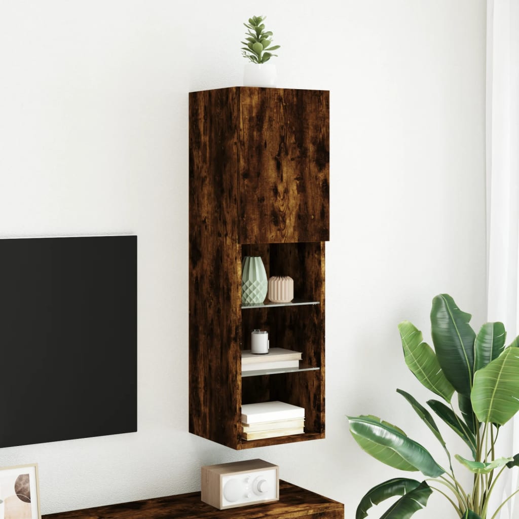 vidaXL TV Cabinet with LED Lights Smoked Oak 30.5x30x102 cm 4