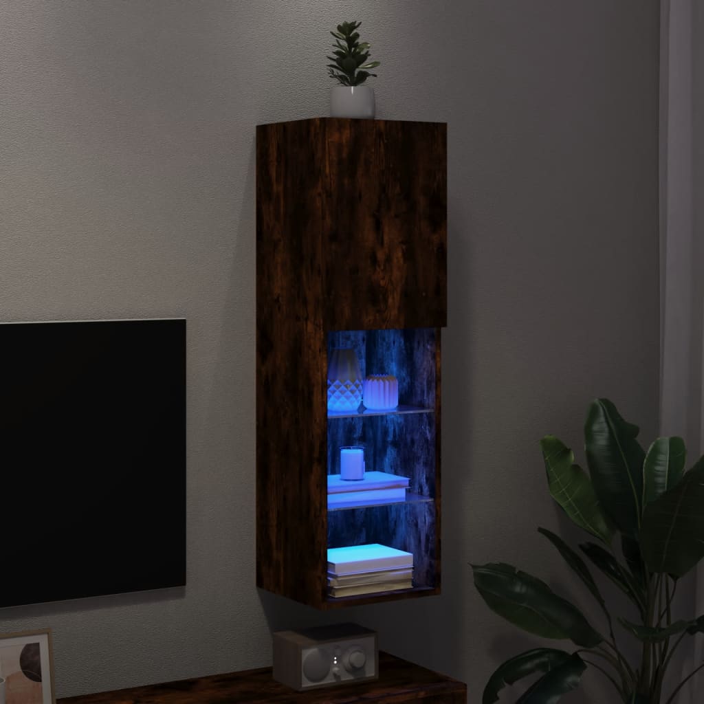 vidaXL TV Cabinet with LED Lights Smoked Oak 30.5x30x102 cm 5