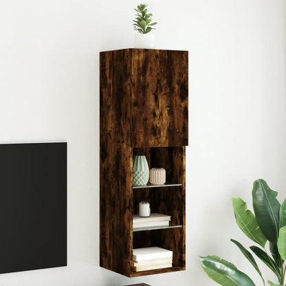 vidaXL TV Cabinet with LED Lights Smoked Oak 30.5x30x102 cm 1