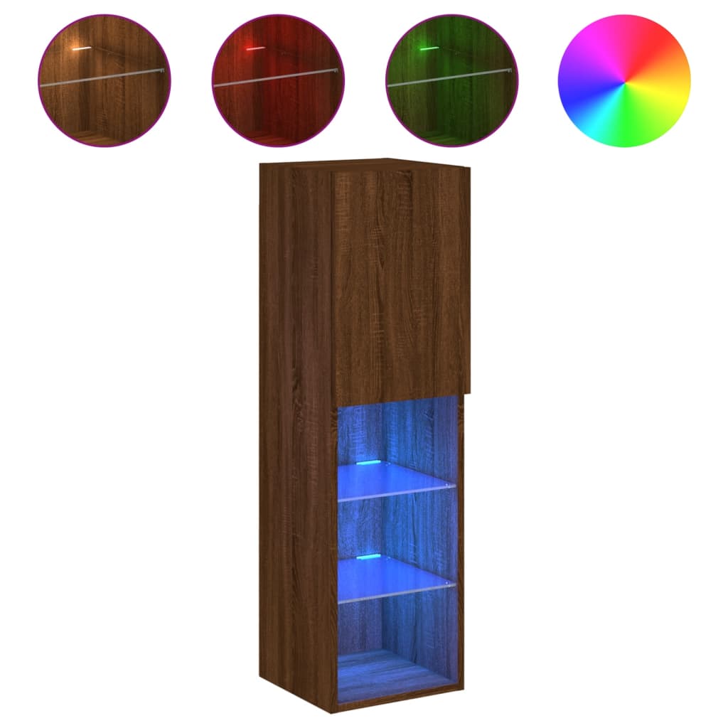 vidaXL TV Cabinet with LED Lights Brown Oak 30.5x30x102 cm 2
