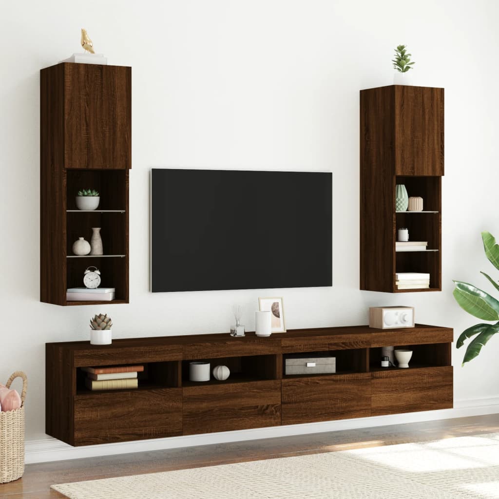vidaXL TV Cabinet with LED Lights Brown Oak 30.5x30x102 cm 3