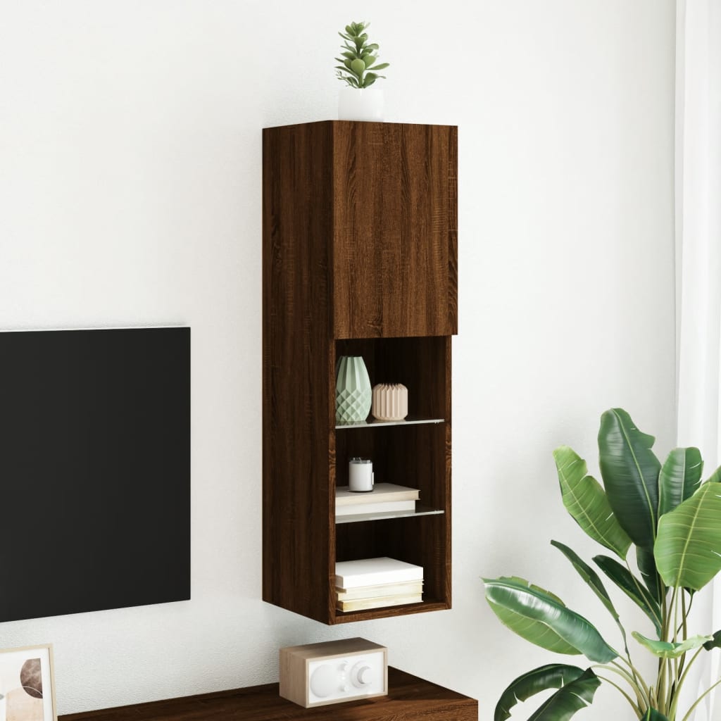 vidaXL TV Cabinet with LED Lights Brown Oak 30.5x30x102 cm 4