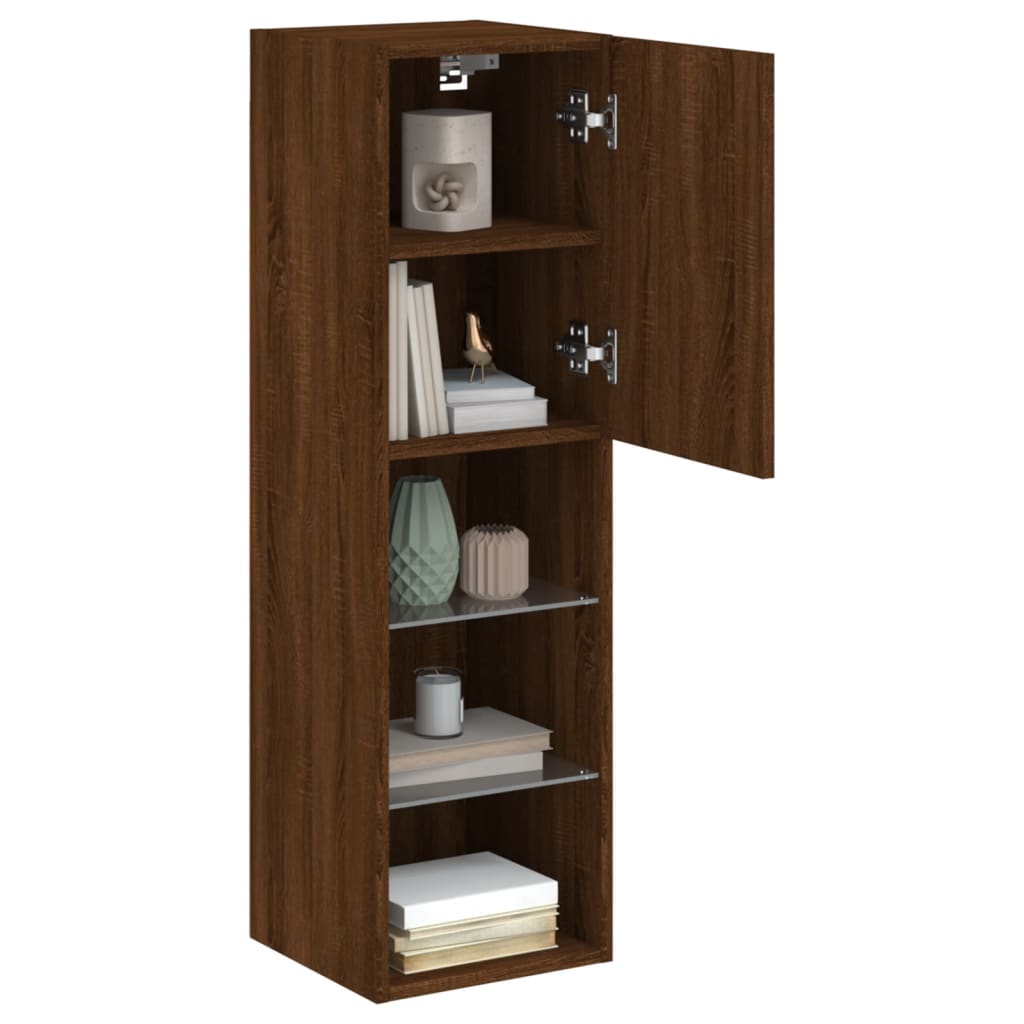 vidaXL TV Cabinet with LED Lights Brown Oak 30.5x30x102 cm 6
