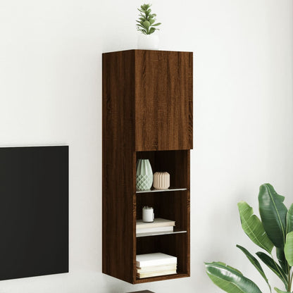 vidaXL TV Cabinet with LED Lights Brown Oak 30.5x30x102 cm 1