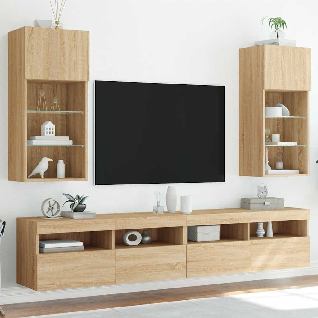 TV Cabinet Set with LED Lights 40.5x30x60 cm 2 pcs Sonoma oak