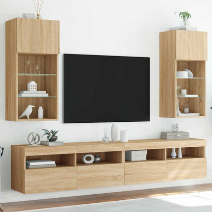 TV Cabinet Set with LED Lights 40.5x30x60 cm 2 pcs Sonoma oak