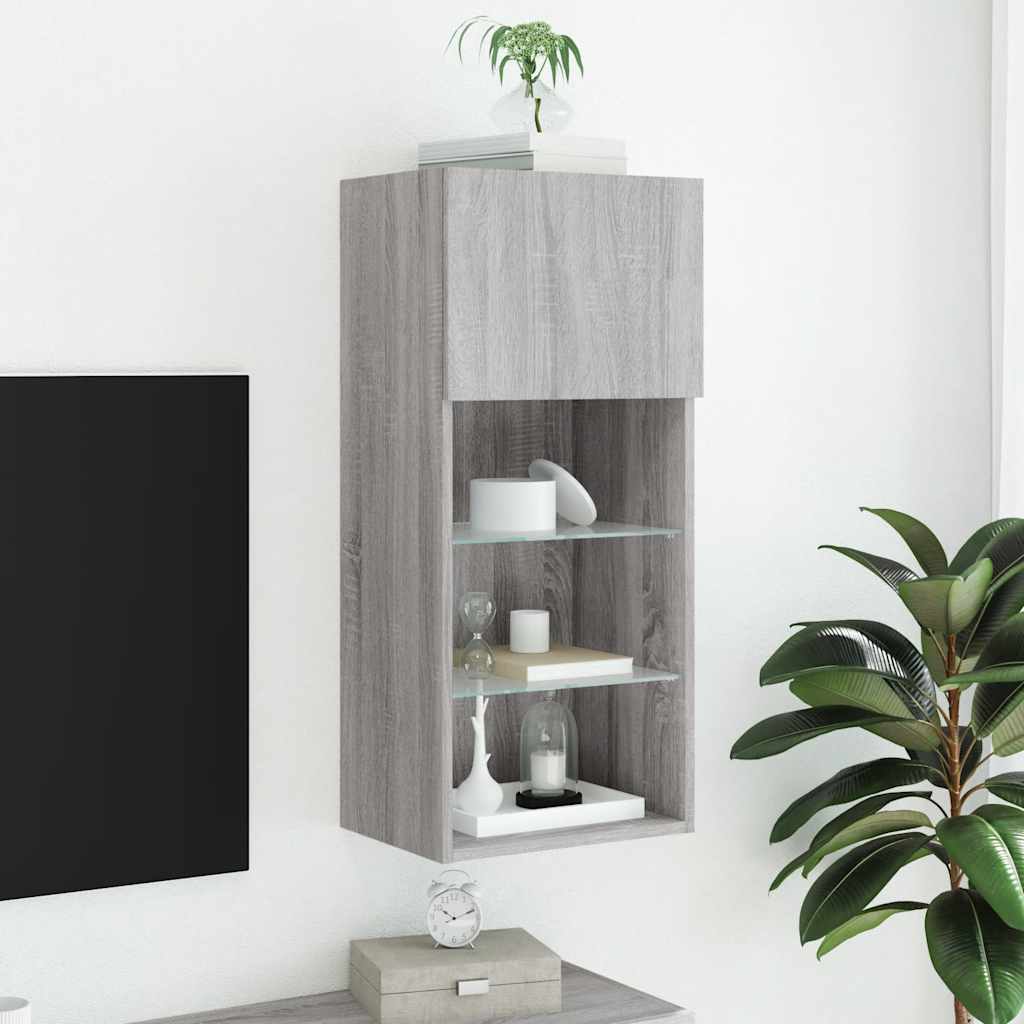 vidaXL TV Cabinet with LED Lights Grey Sonoma 40.5x30x90 cm 4