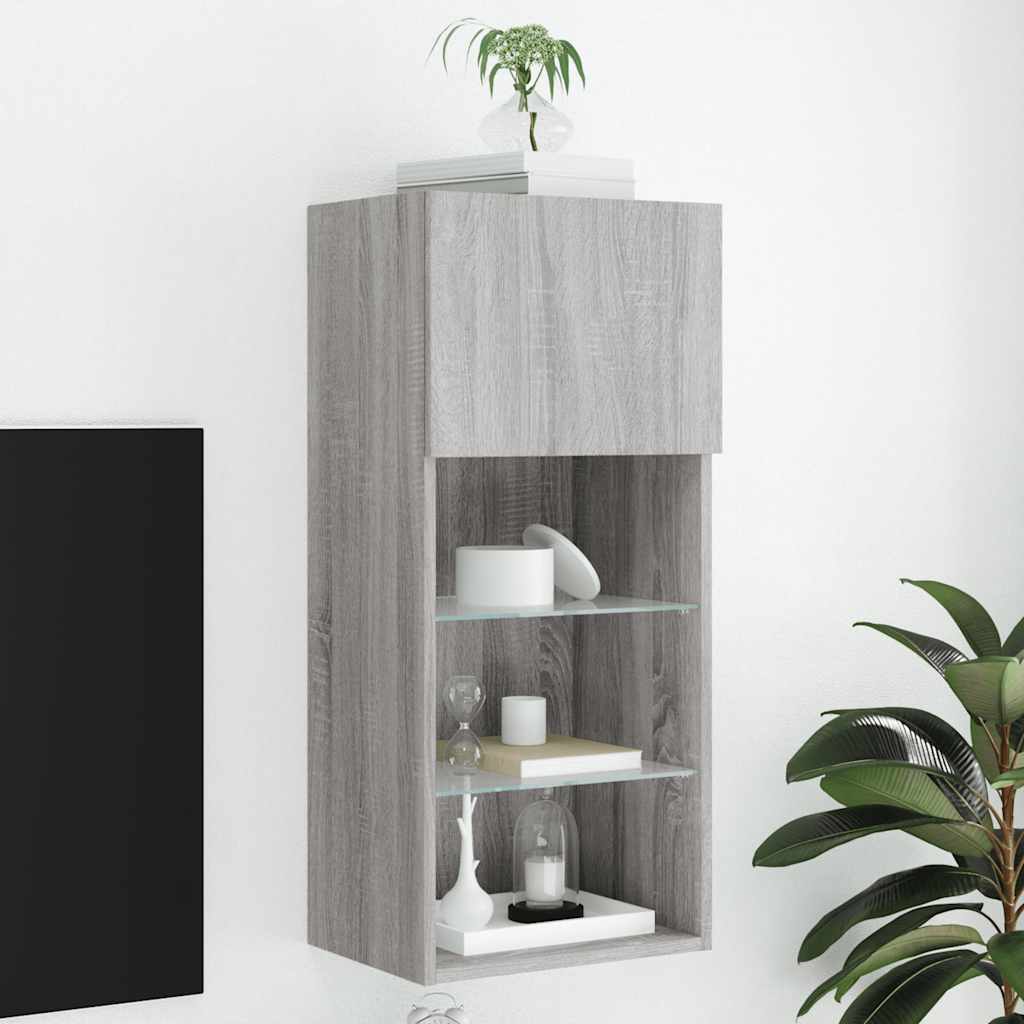 vidaXL TV Cabinet with LED Lights Grey Sonoma 40.5x30x90 cm 1