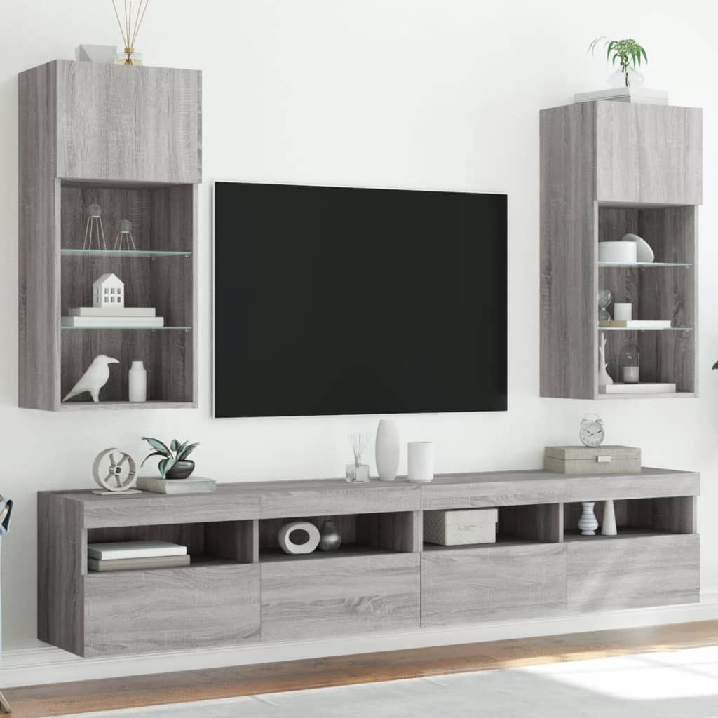 TV Cabinet Set with LED Lights 40.5x30x60 cm 2 pcs Grey sonoma