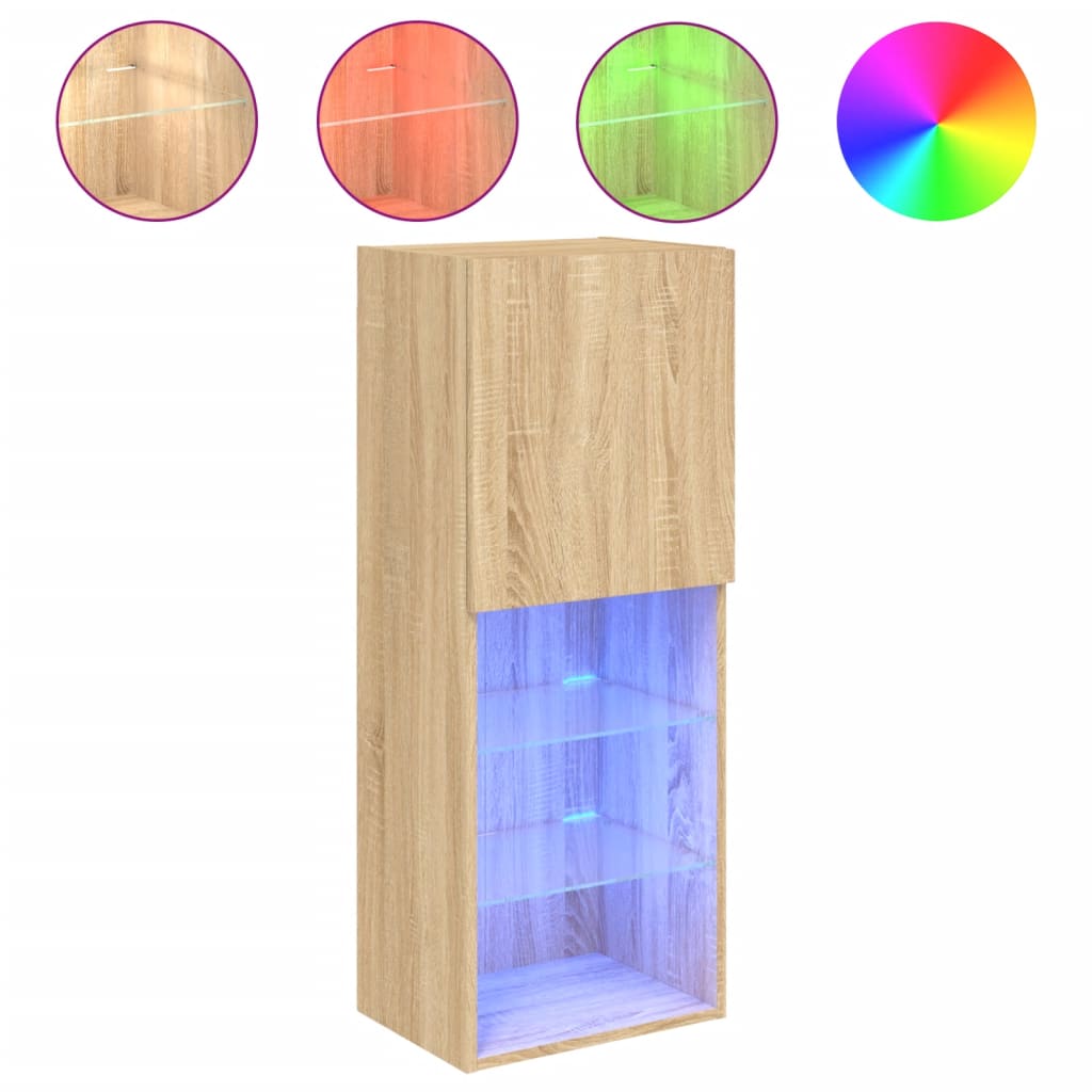 vidaXL TV Cabinet with LED Lights Sonoma Oak 40.5x30x102 cm 2