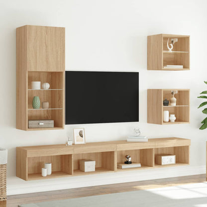 vidaXL TV Cabinet with LED Lights Sonoma Oak 40.5x30x102 cm 3