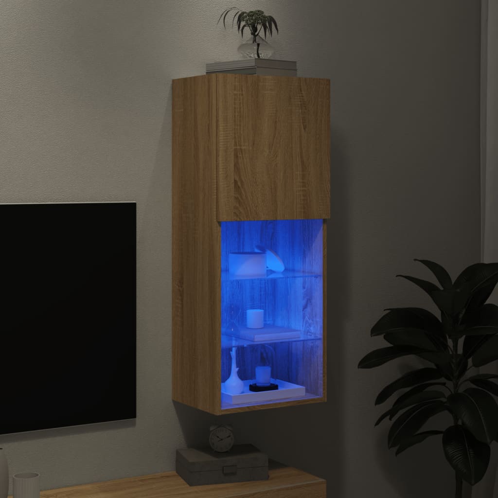 vidaXL TV Cabinet with LED Lights Sonoma Oak 40.5x30x102 cm 5