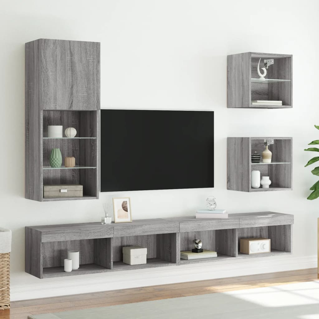 vidaXL TV Cabinet with LED Lights Grey Sonoma 40.5x30x102 cm 3