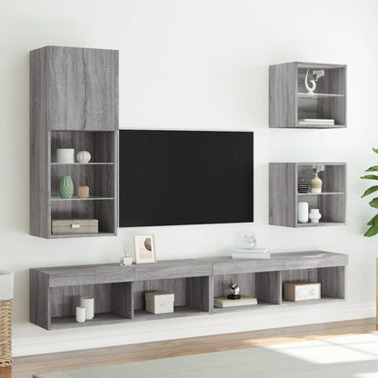 vidaXL TV Cabinet with LED Lights Grey Sonoma 40.5x30x102 cm 3