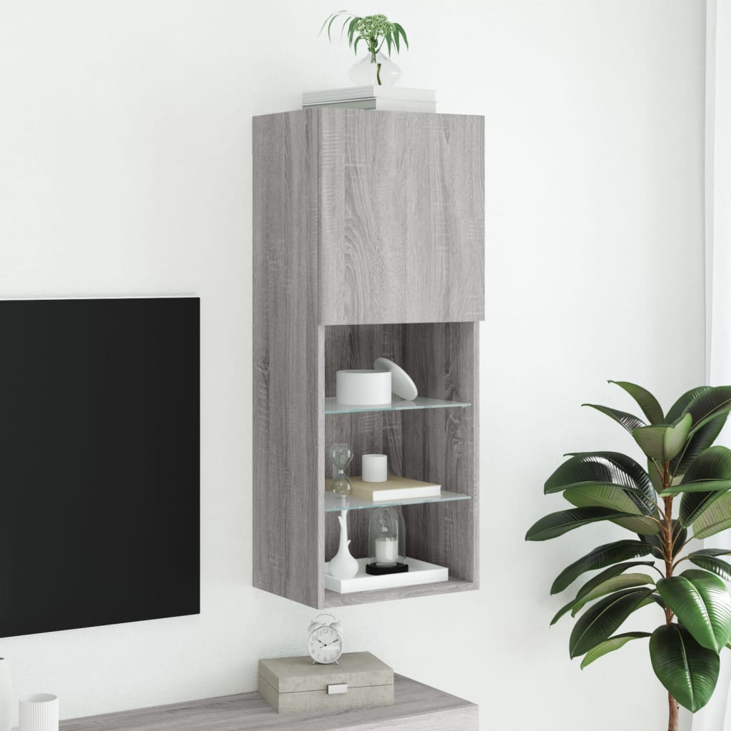 vidaXL TV Cabinet with LED Lights Grey Sonoma 40.5x30x102 cm 4