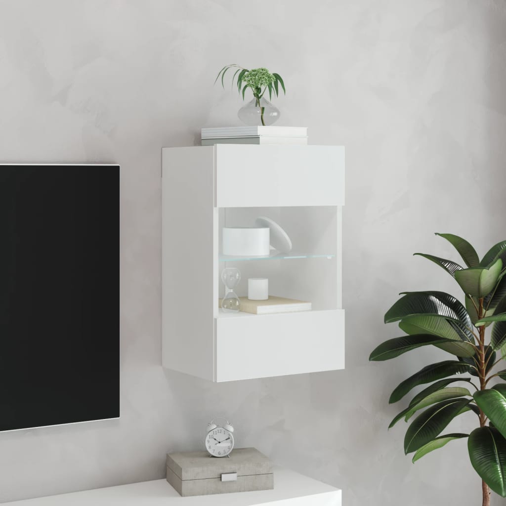 vidaXL TV Wall Cabinet with LED Lights White 40x30x60,5 cm 4
