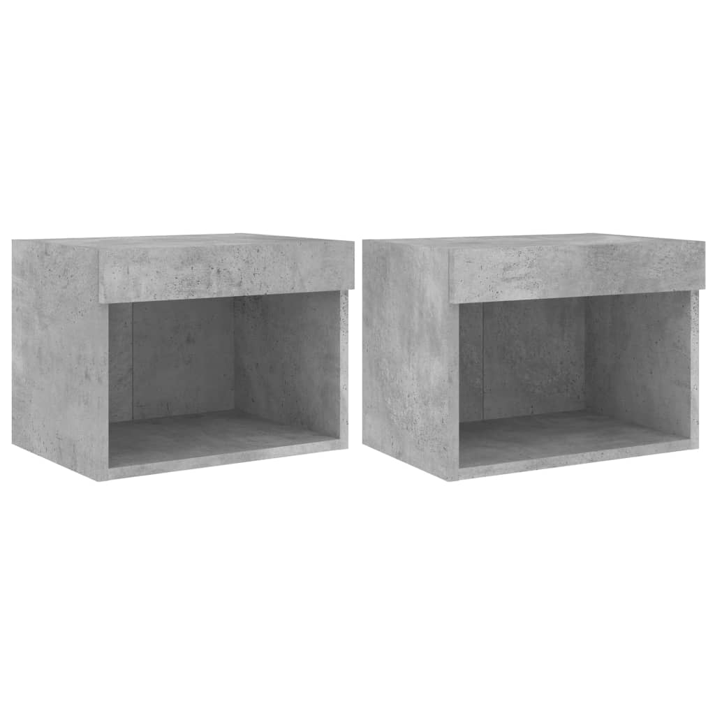 vidaXL Bedside Cabinets with LED Lights Wall-mounted 2 pcs Concrete Grey 2