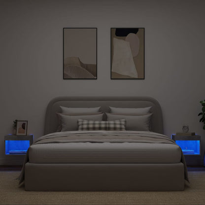 vidaXL Bedside Cabinets with LED Lights Wall-mounted 2 pcs Concrete Grey 4
