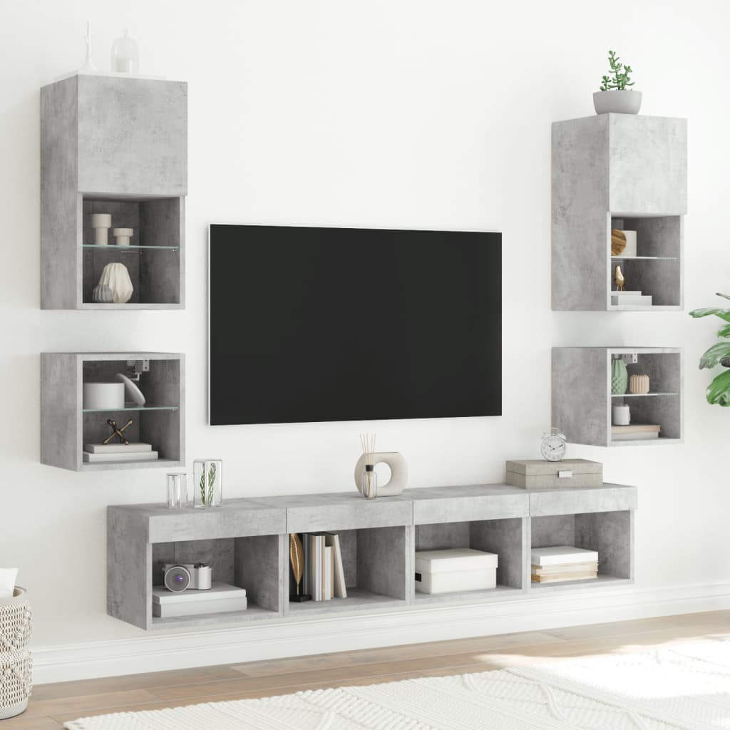 vidaXL Bedside Cabinets with LED Lights Wall-mounted 2 pcs Concrete Grey 5
