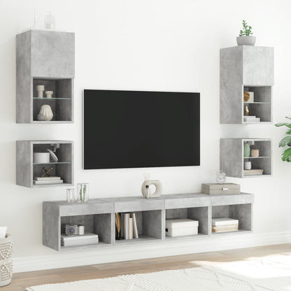 vidaXL Bedside Cabinets with LED Lights Wall-mounted 2 pcs Concrete Grey 5