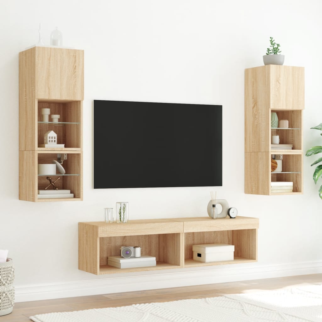vidaXL TV Cabinets with LED Lights 2 pcs Sonoma Oak 60x30x30 cm 4