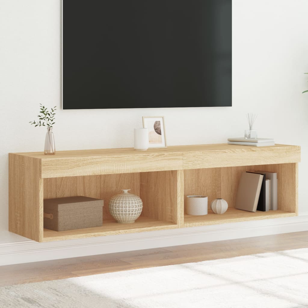 vidaXL TV Cabinets with LED Lights 2 pcs Sonoma Oak 60x30x30 cm 1